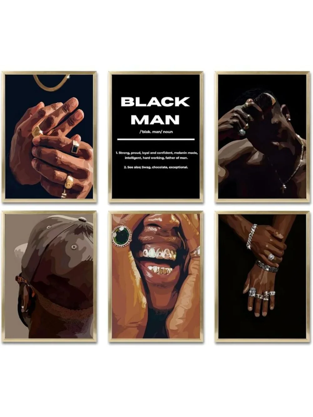 6Pcs Unframed Canvas Wall Art Set - Hip Hop Street Decor for African American